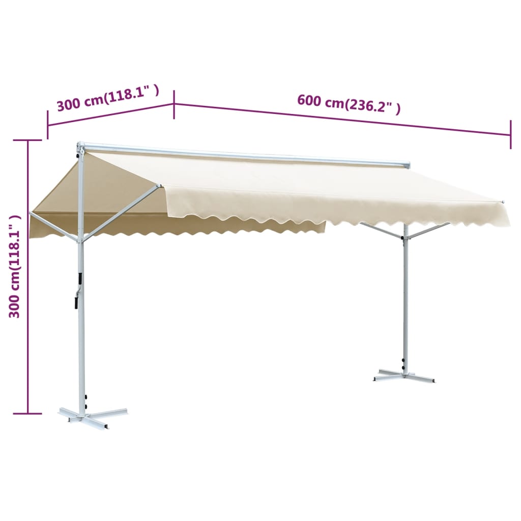 vidaXL Toldo de pie independiente color crema 600x300 cm