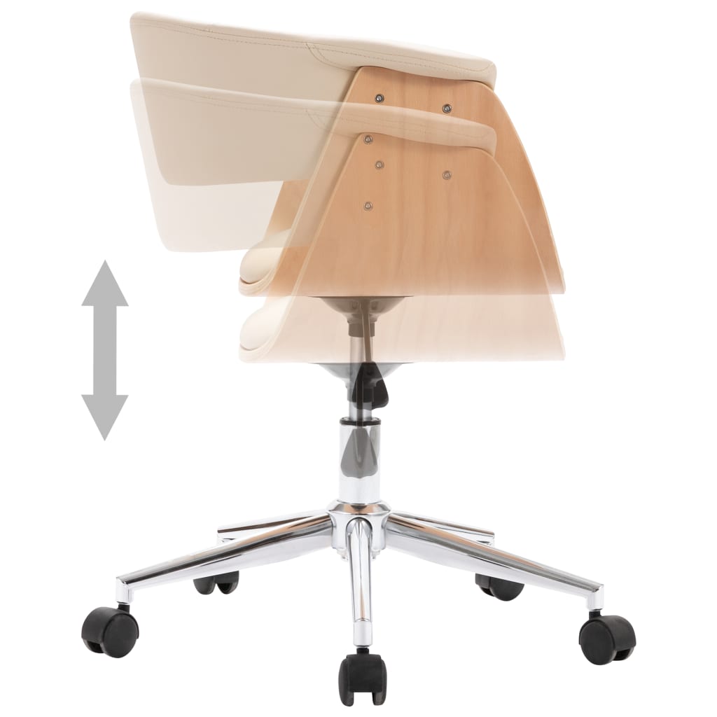 vidaXL Silla de comedor giratoria madera curvada cuero sintético crema