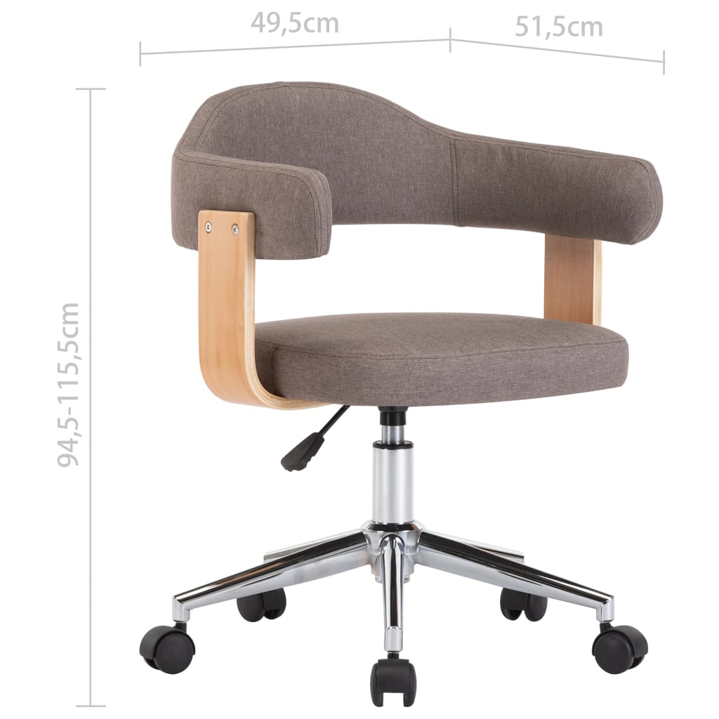 vidaXL Silla de comedor giratoria de madera curvada y tela gris taupe