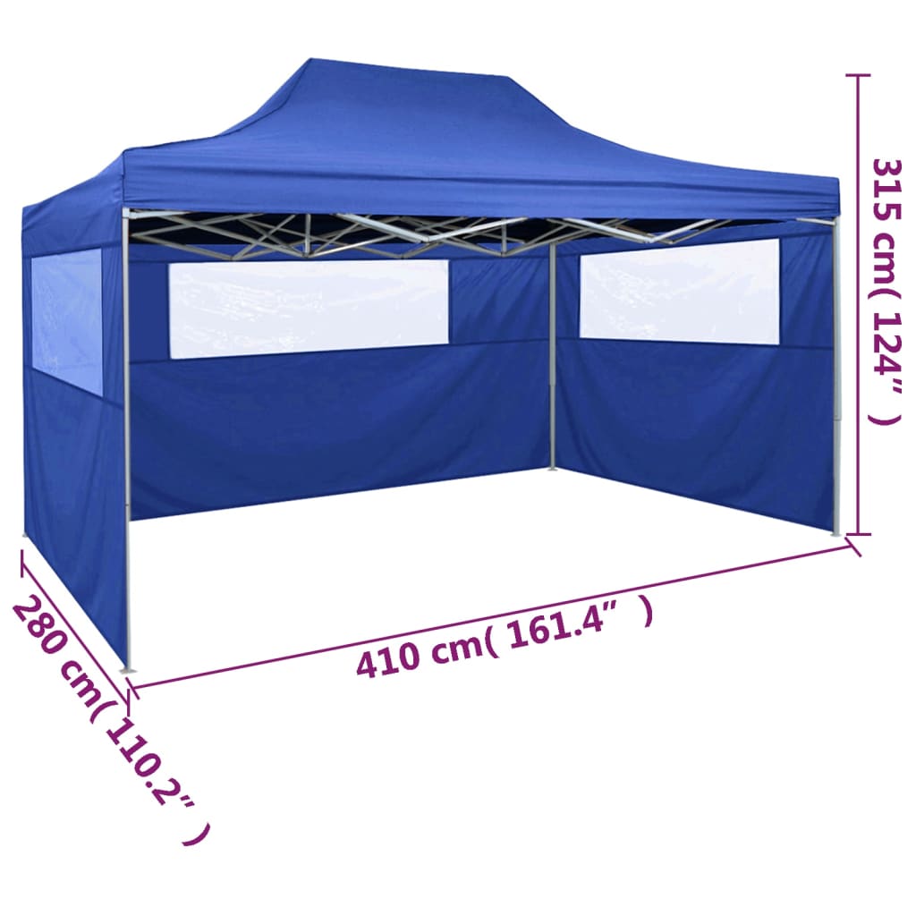 vidaXL Carpa plegable profesional con 3 paredes acero azul 3x4 m