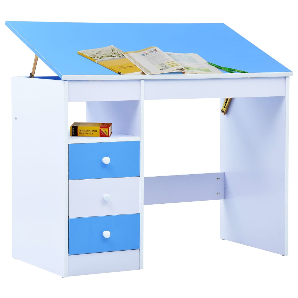 vidaXL Escritorio infantil de dibujo inclinable azul y blanco