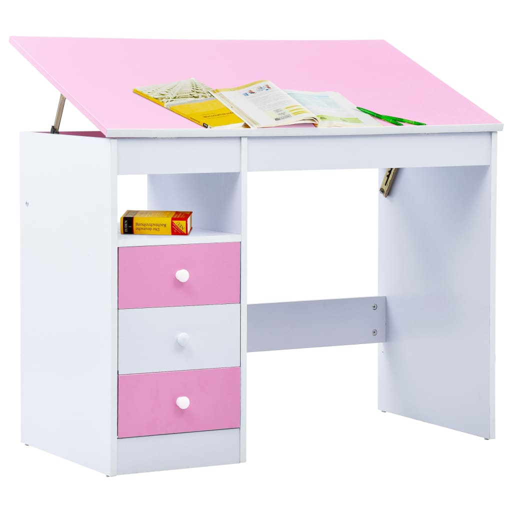 vidaXL Escritorio infantil de dibujo inclinable rosa y blanco