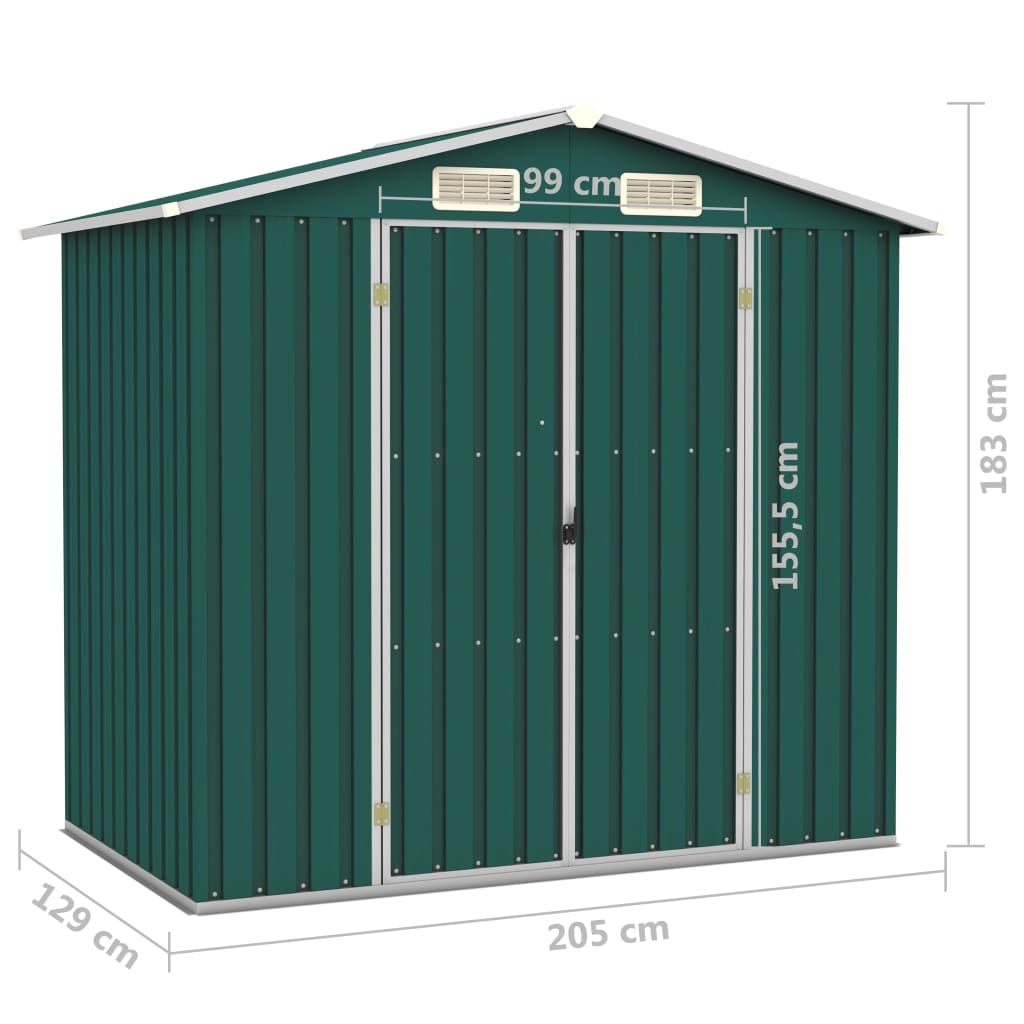 vidaXL Cobertizo de jardín acero galvanizado verde 205x129x183 cm