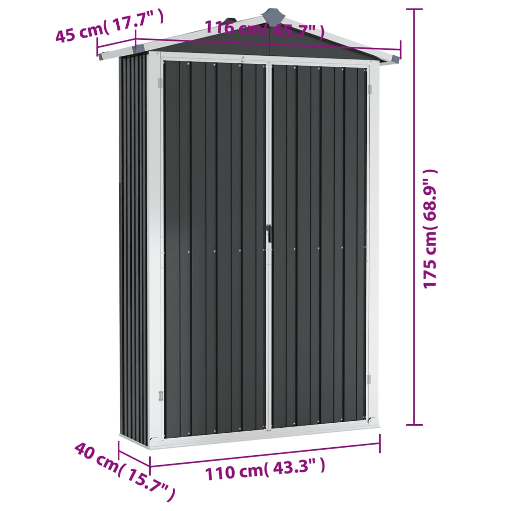 vidaXL Cobertizo de jardín acero galvanizado antracita 116x45x175cm