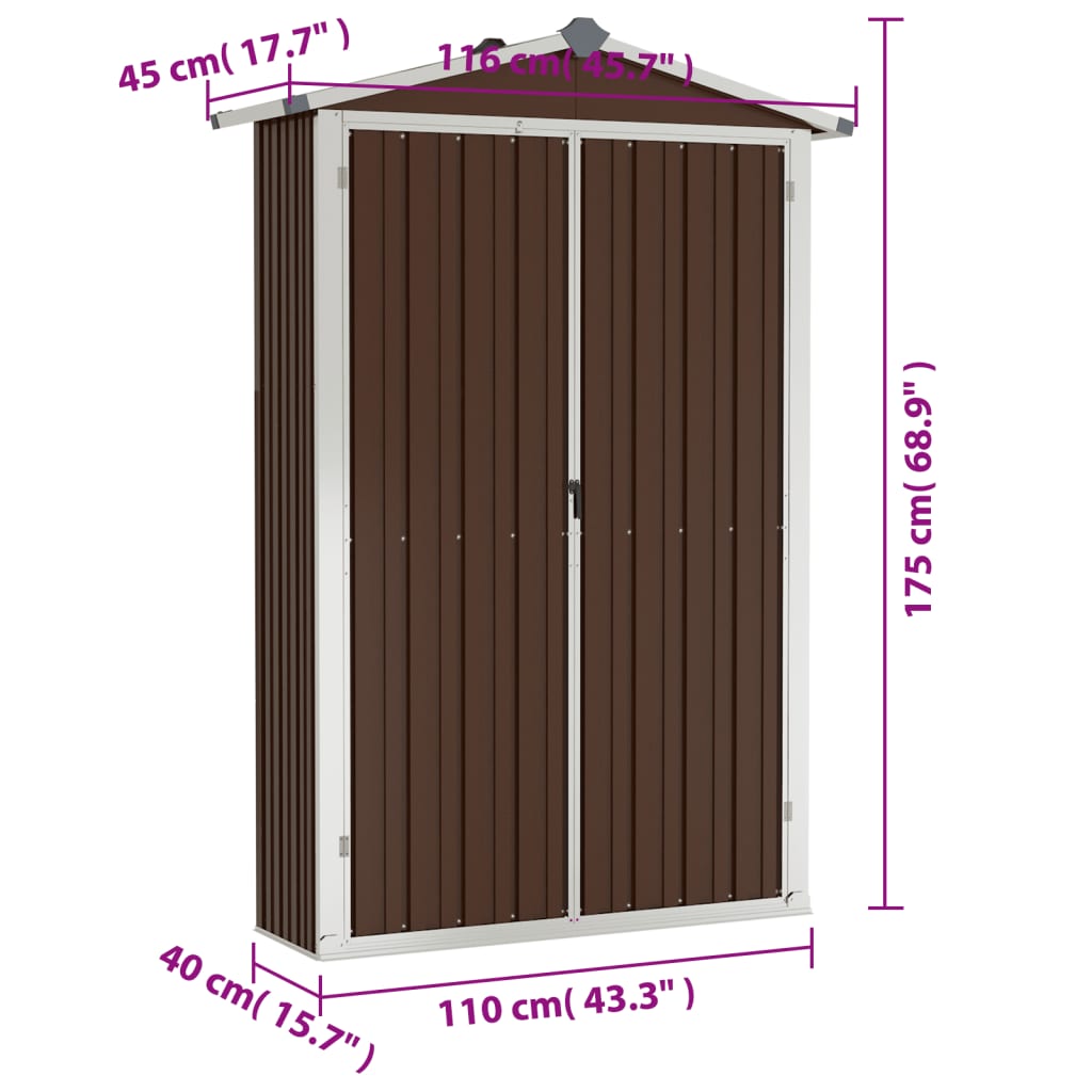 vidaXL Cobertizo de jardín acero galvanizado marrón 116x45x175 cm