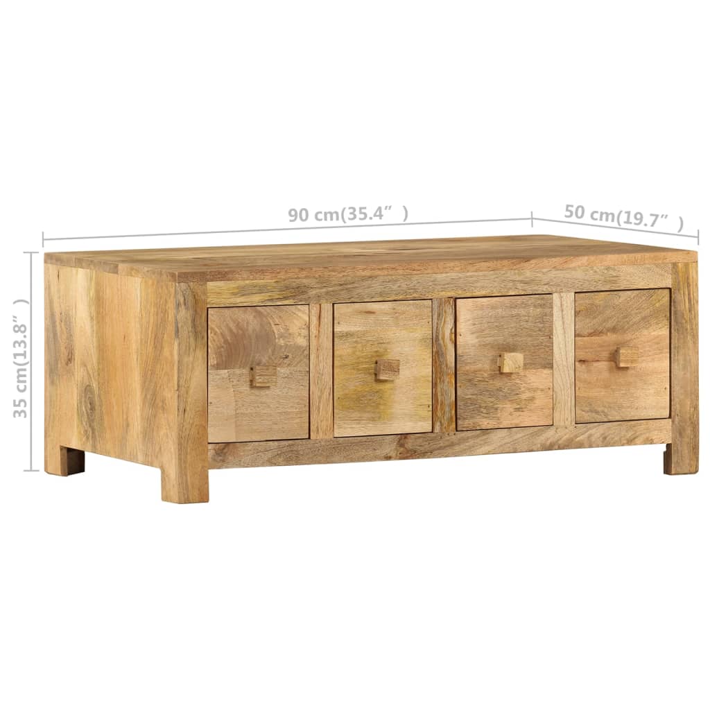 vidaXL Mesa de centro con 4 cajones madera maciza de mango 90x50x35 cm