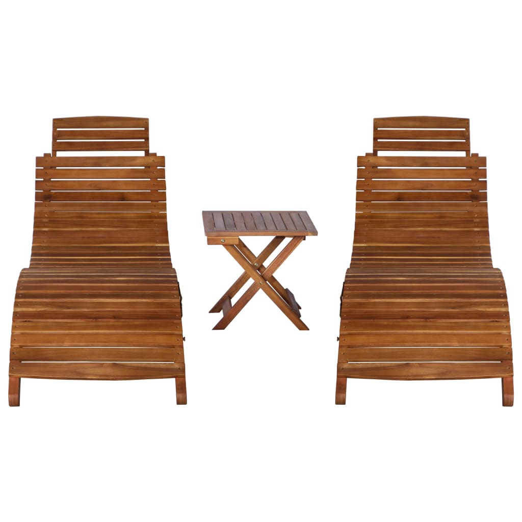 vidaXL Set de tumbonas con mesita 3 piezas madera maciza de acacia