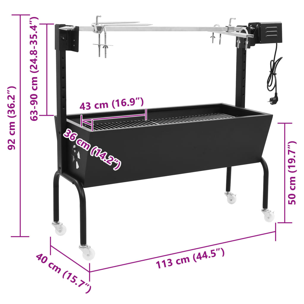 vidaXL Espetón de asado/barbacoa eléctrica de acero inoxidable