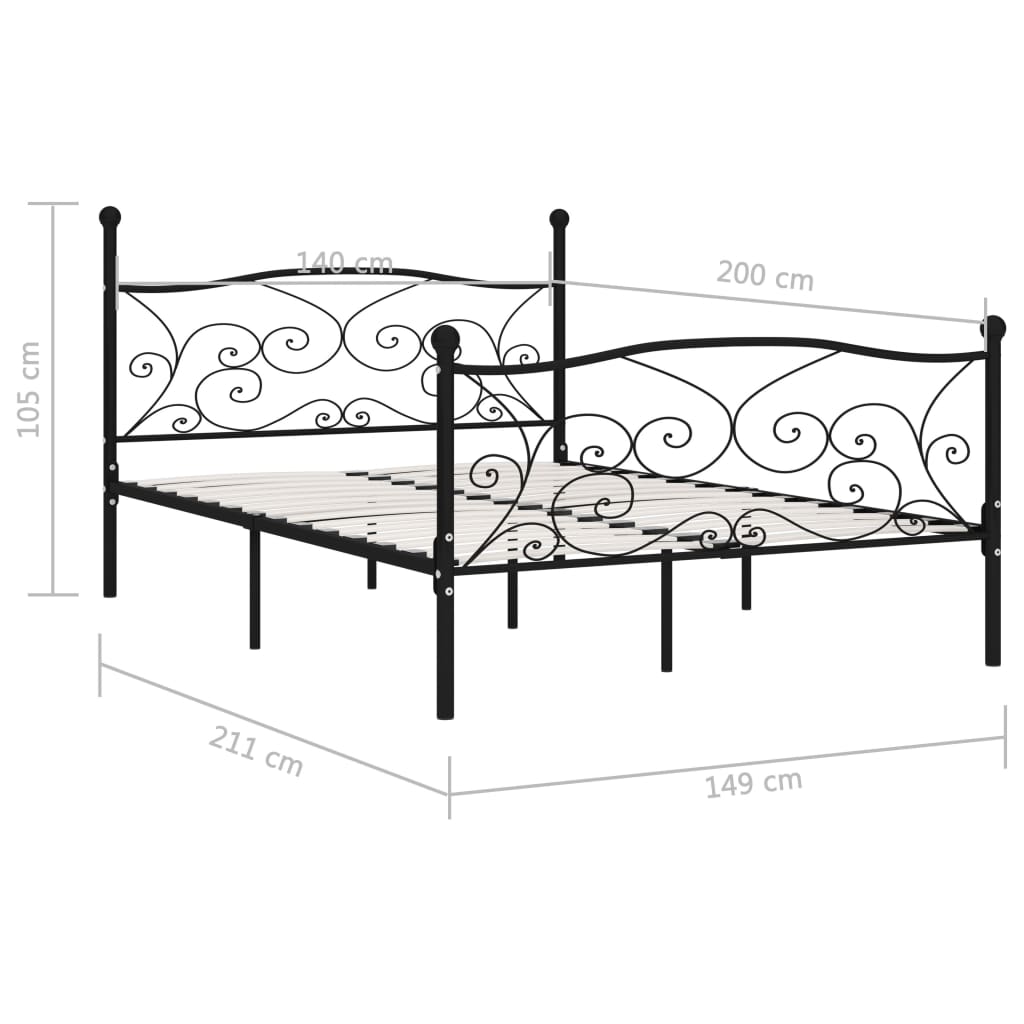 vidaXL Estructura de cama con somier metal negro 140x200 cm