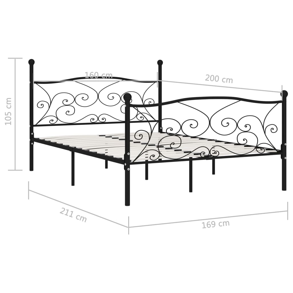 vidaXL Estructura de cama con somier metal negro 160x200 cm