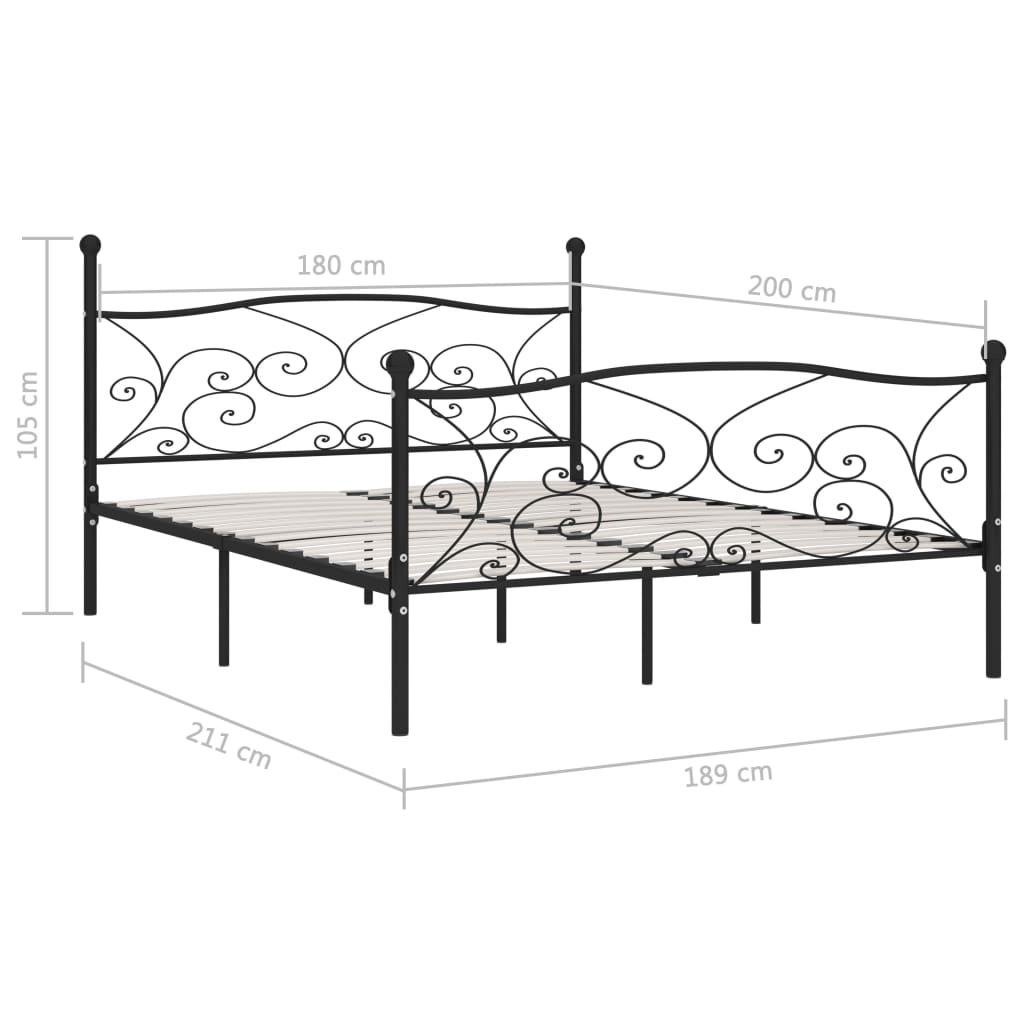 vidaXL Estructura de cama con somier metal negro 180x200 cm