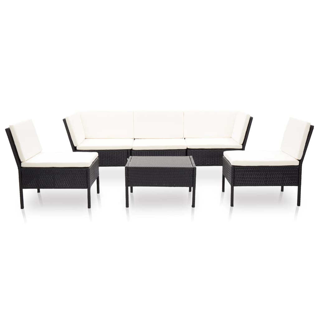 vidaXL Set muebles de jardín 6 piezas y cojines ratán sintético negro