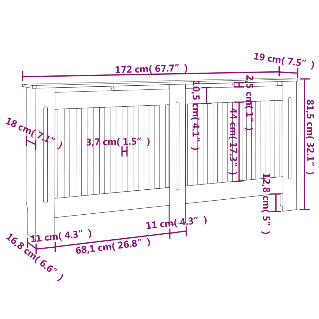 vidaXL Cubierta para radiador MDF gris antracita 172x19x81,5 cm