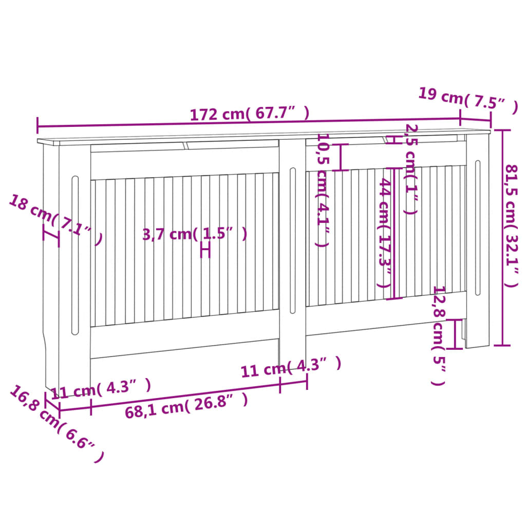 vidaXL Cubierta para radiador MDF negro 172x19x81,5 cm