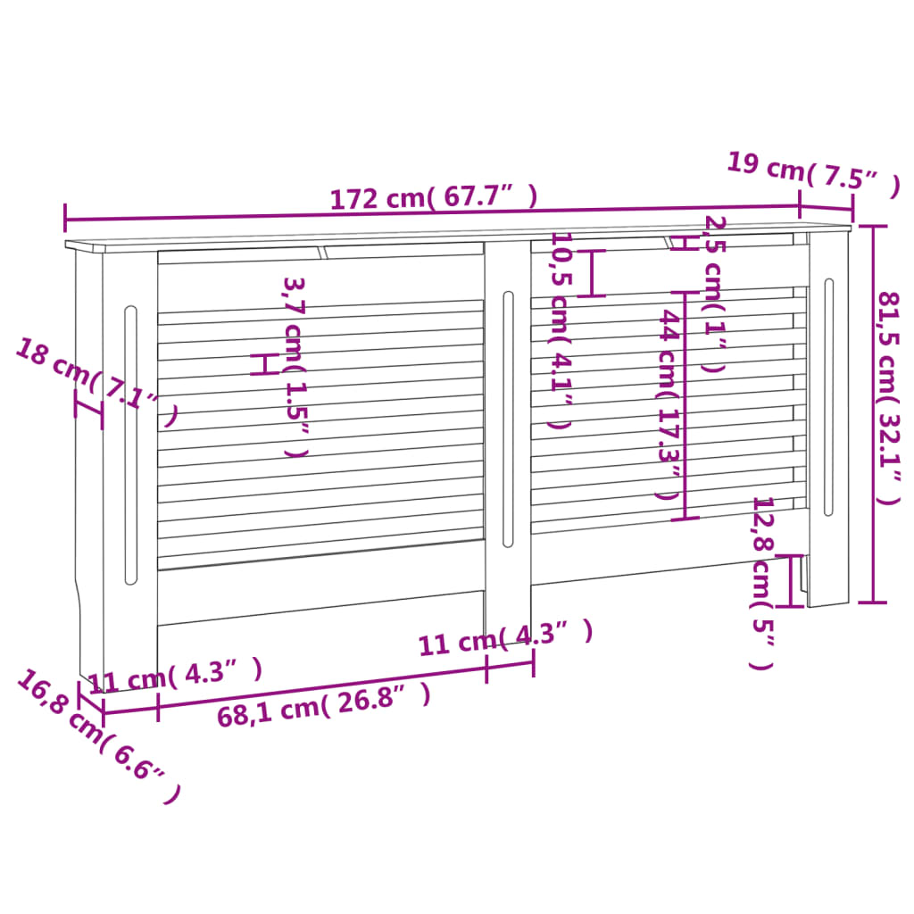 vidaXL Cubierta para radiador MDF gris antracita 172x19x81,5 cm