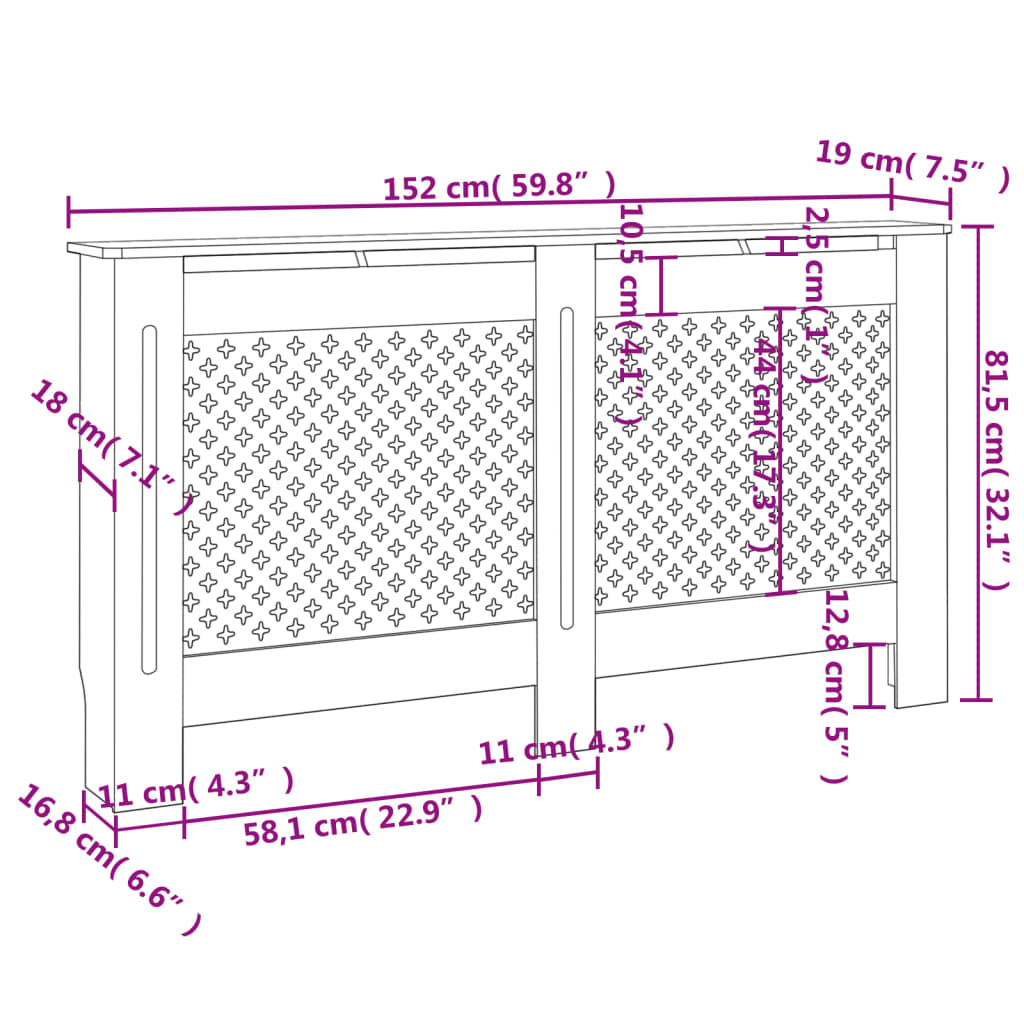 vidaXL Cubierta para radiador MDF gris antracita 152x19x81,5 cm