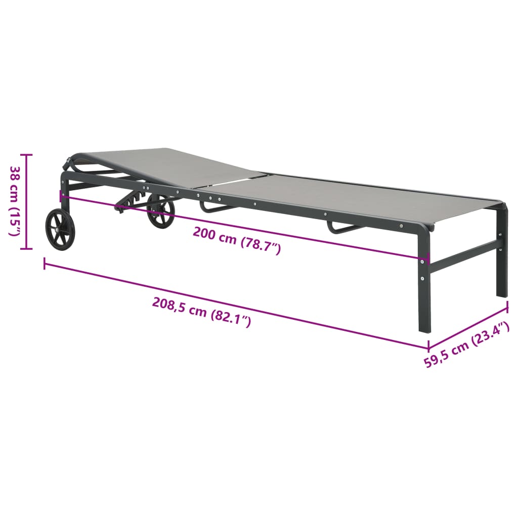 vidaXL Tumbonas con mesa 2 unidades textilene y acero