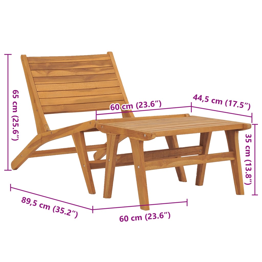 vidaXL Silla de jardín con reposapiés de madera maciza de teca