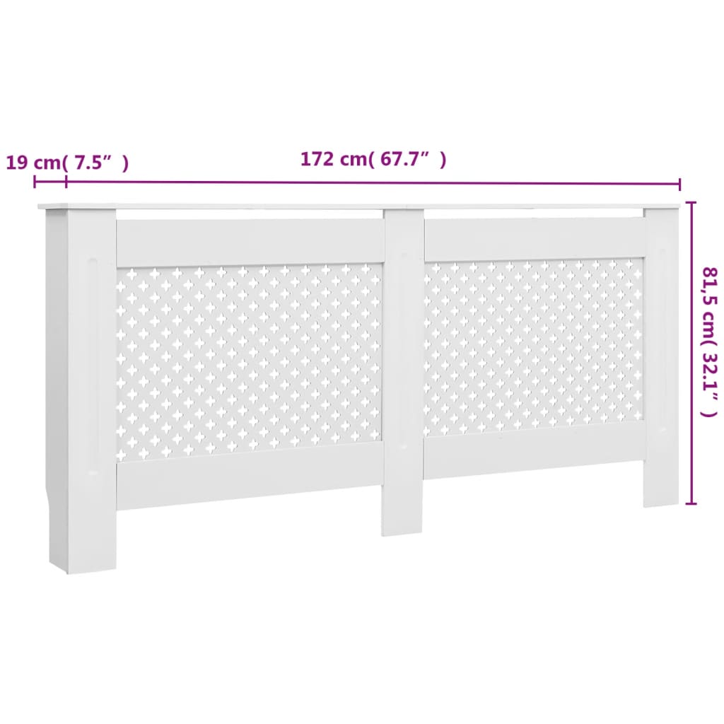 vidaXL Cubiertas para radiador 2 unidades MDF blanco 172x19x81,5 cm