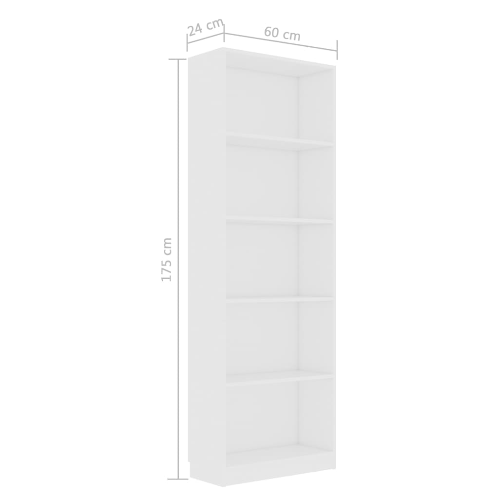 vidaXL Estantería de 5 niveles madera contrachapada blanca 60x24x175cm