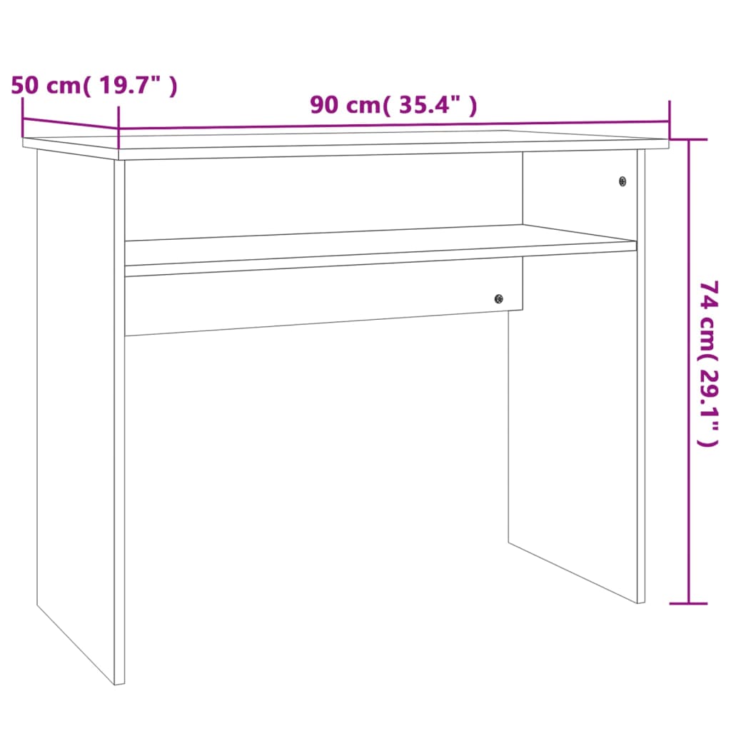 vidaXL Escritorio madera contrachapada color roble Sonoma 90x50x74 cm