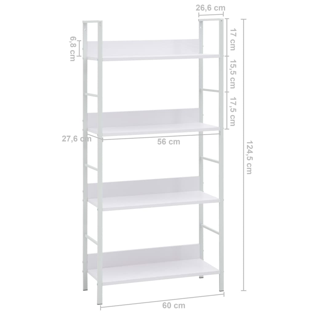 vidaXL Estantería 4 niveles madera ingeniería blanco 60x27,6x124,5 cm