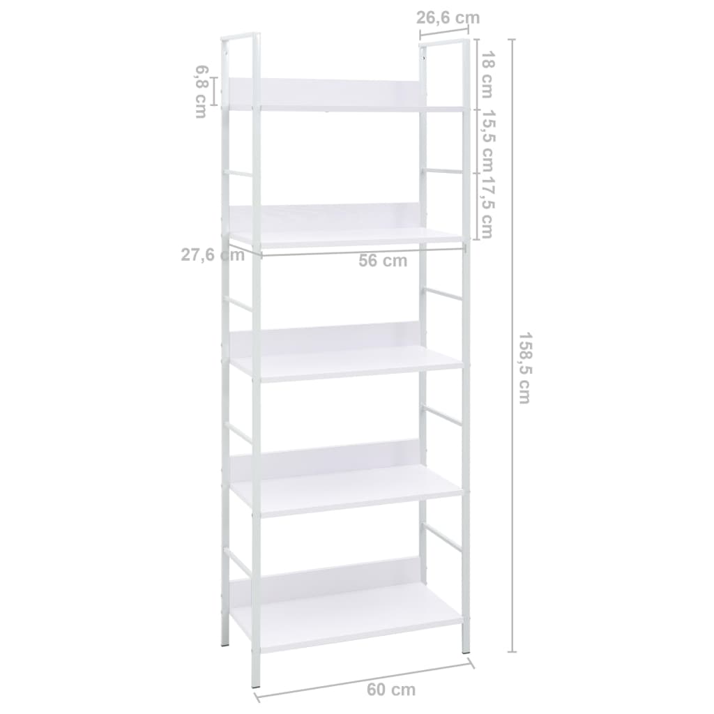 vidaXL Estantería 5 niveles madera ingeniería blanco 60x27,6x158,5 cm