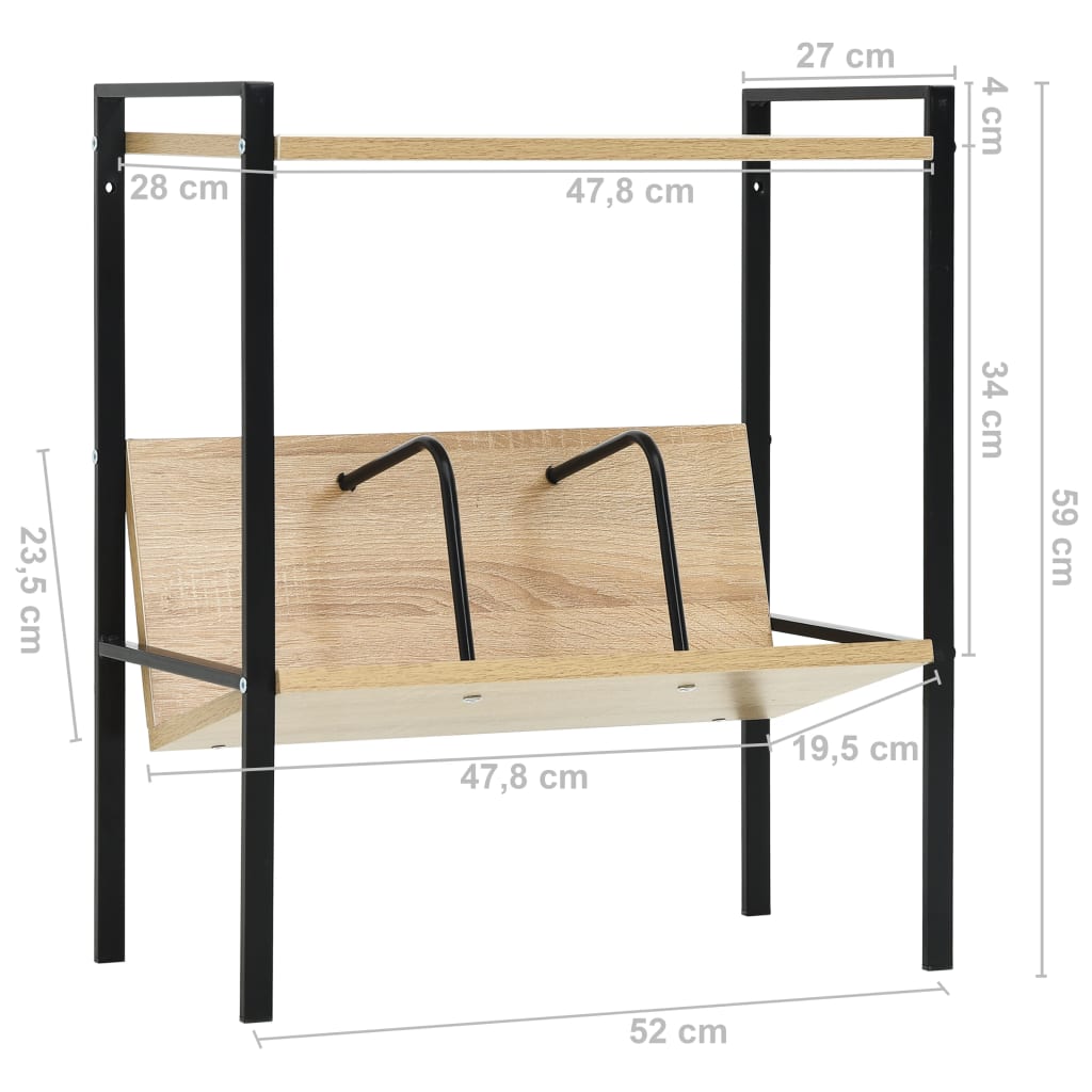 vidaXL Estantería 2 niveles madera ingeniería negro roble 52x28x59 cm