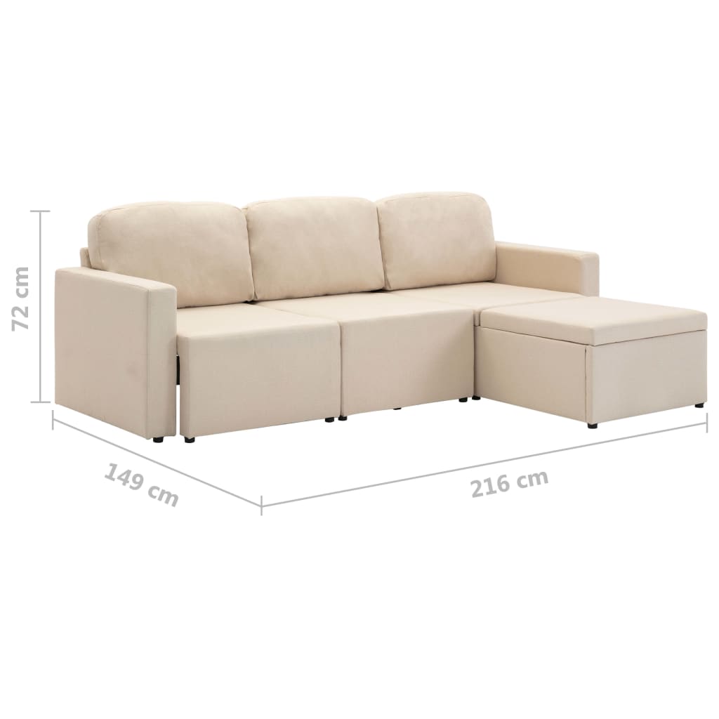 vidaXL Sofá cama modular de 3 plazas tela color crema