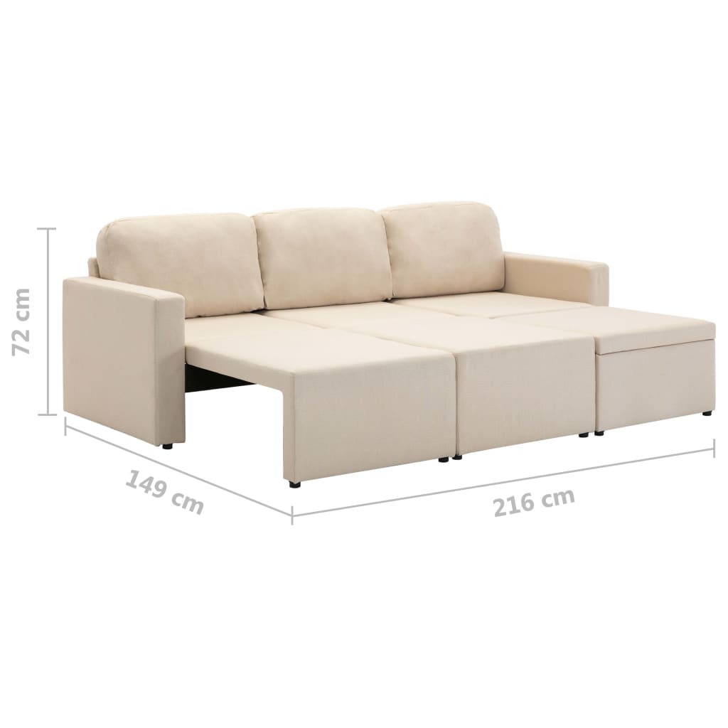 vidaXL Sofá cama modular de 3 plazas tela color crema