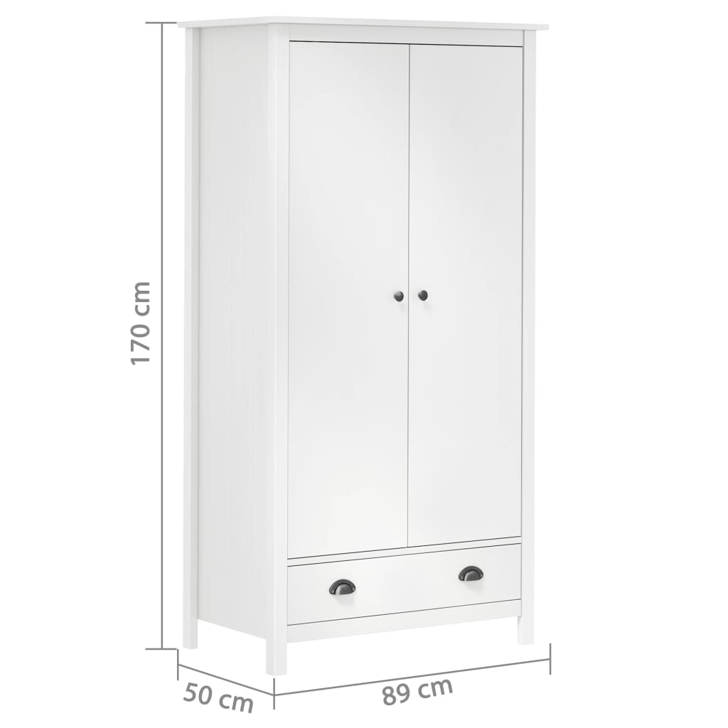 vidaXL Armario de 2 puertas Hill madera maciza pino blanco 89x50x170cm