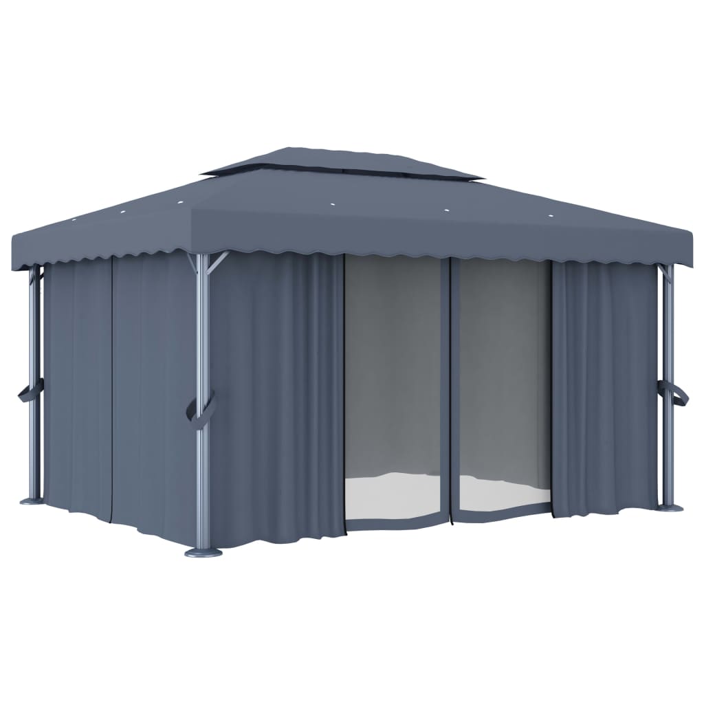 vidaXL Cenador con cortina gris antracita aluminio 4x3 m