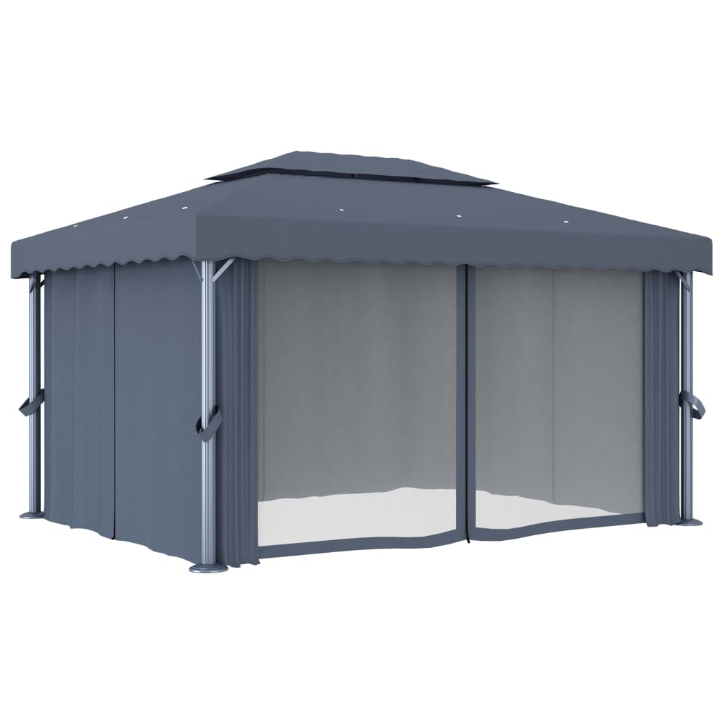 vidaXL Cenador con cortina gris antracita aluminio 4x3 m