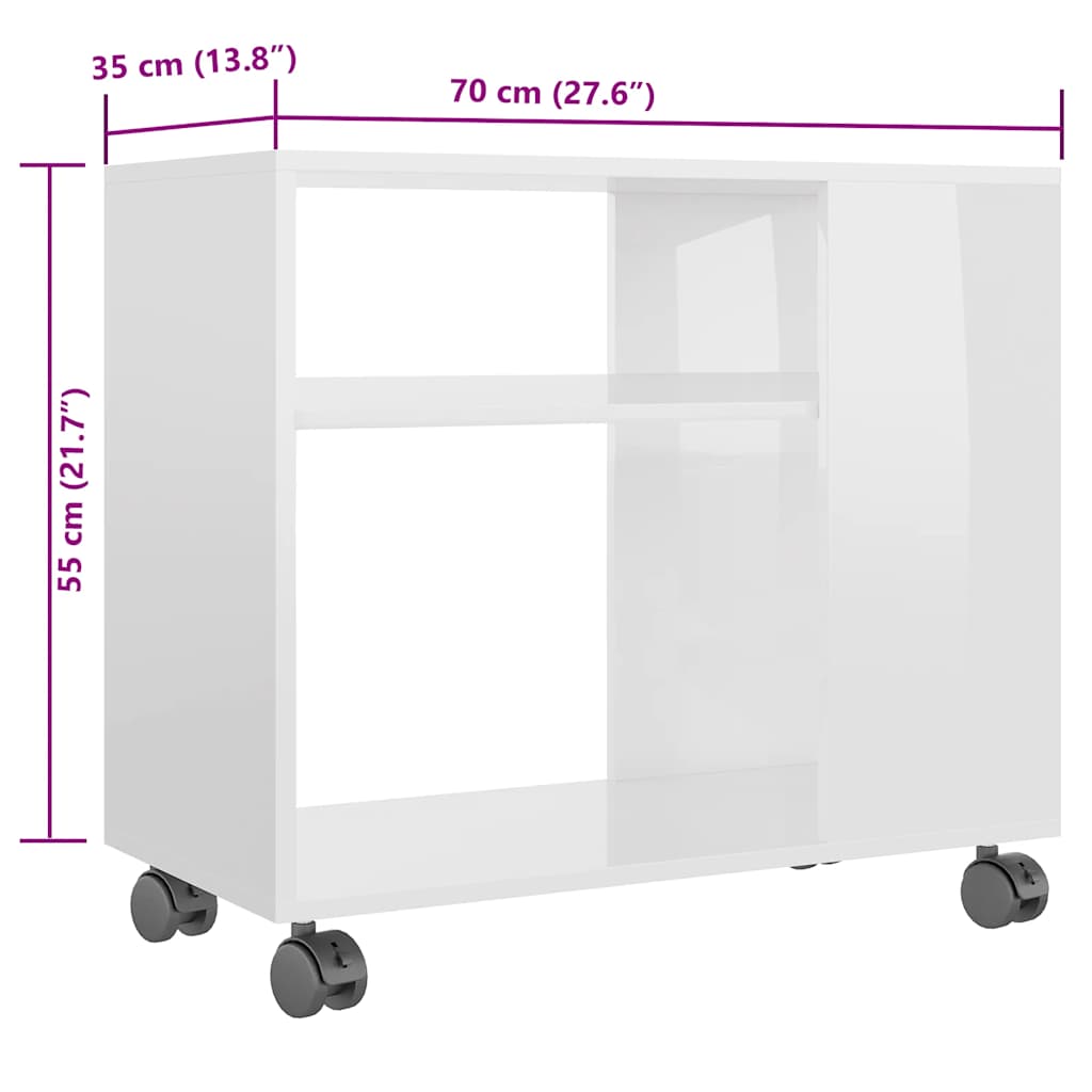 vidaXL Mesa auxiliar madera contrachapada blanco brillante 70x35x55 cm