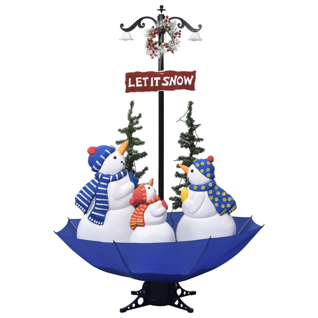 vidaXL Árbol de Navidad con nieve con base de paraguas PVC azul 170 cm