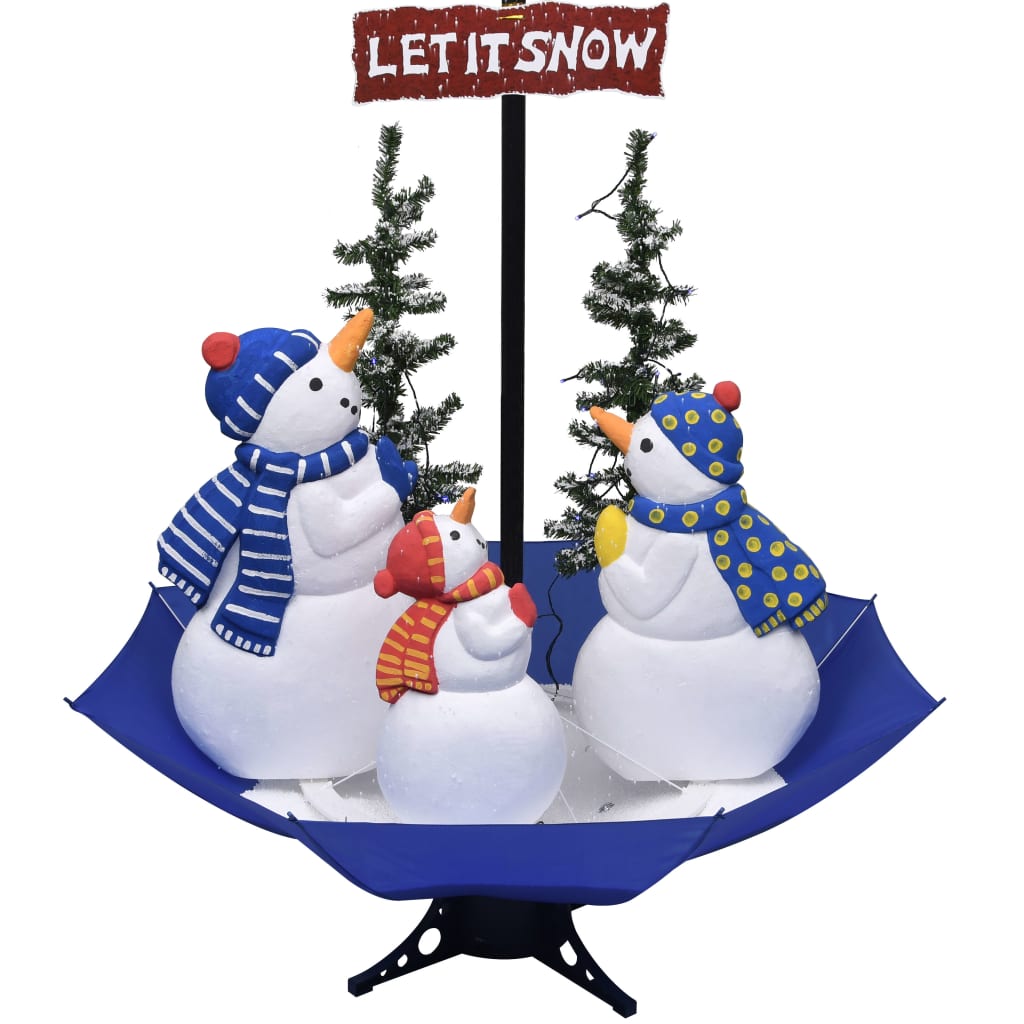 vidaXL Árbol de Navidad con nieve con base de paraguas PVC azul 170 cm