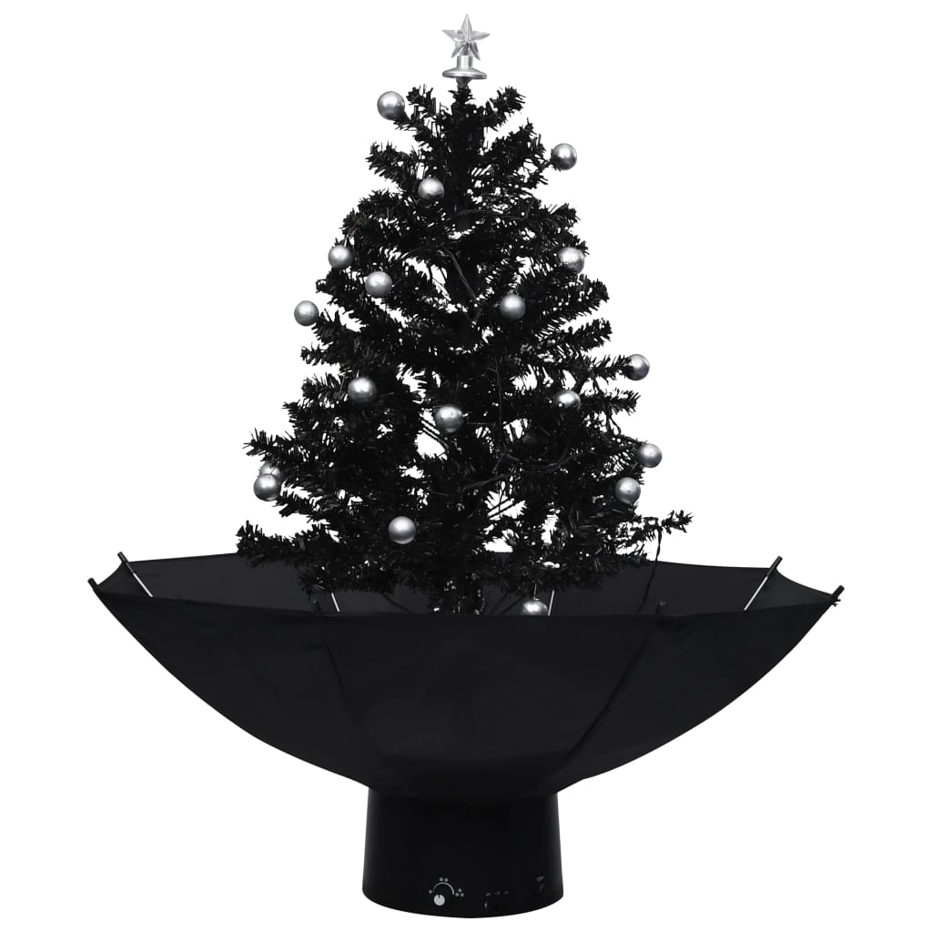 vidaXL Árbol de Navidad con nieve con base de paraguas PVC negro 75 cm