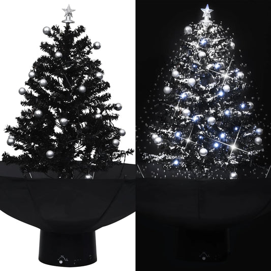 vidaXL Árbol de Navidad con nieve con base de paraguas PVC negro 75 cm