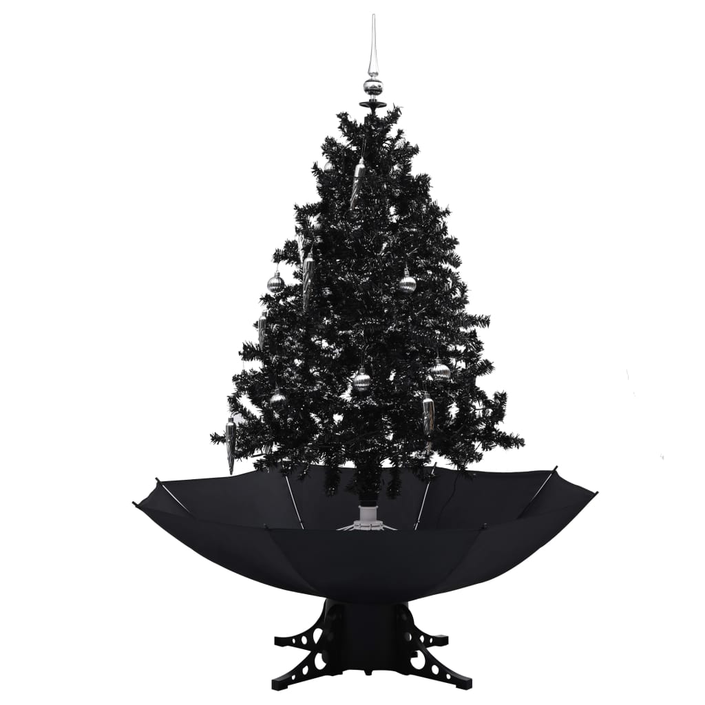 vidaXL Árbol de Navidad con nieve y base de paraguas PVC negro 140cm