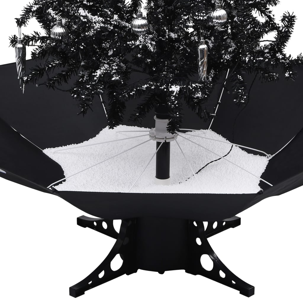 vidaXL Árbol de Navidad con nieve y base de paraguas PVC negro 140cm