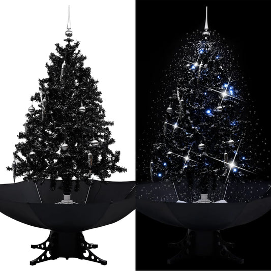 vidaXL Árbol de Navidad con nieve y base de paraguas PVC negro 140cm