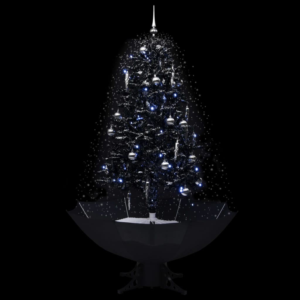 vidaXL Árbol de Navidad con nieve y base de paraguas PVC negro 170 cm