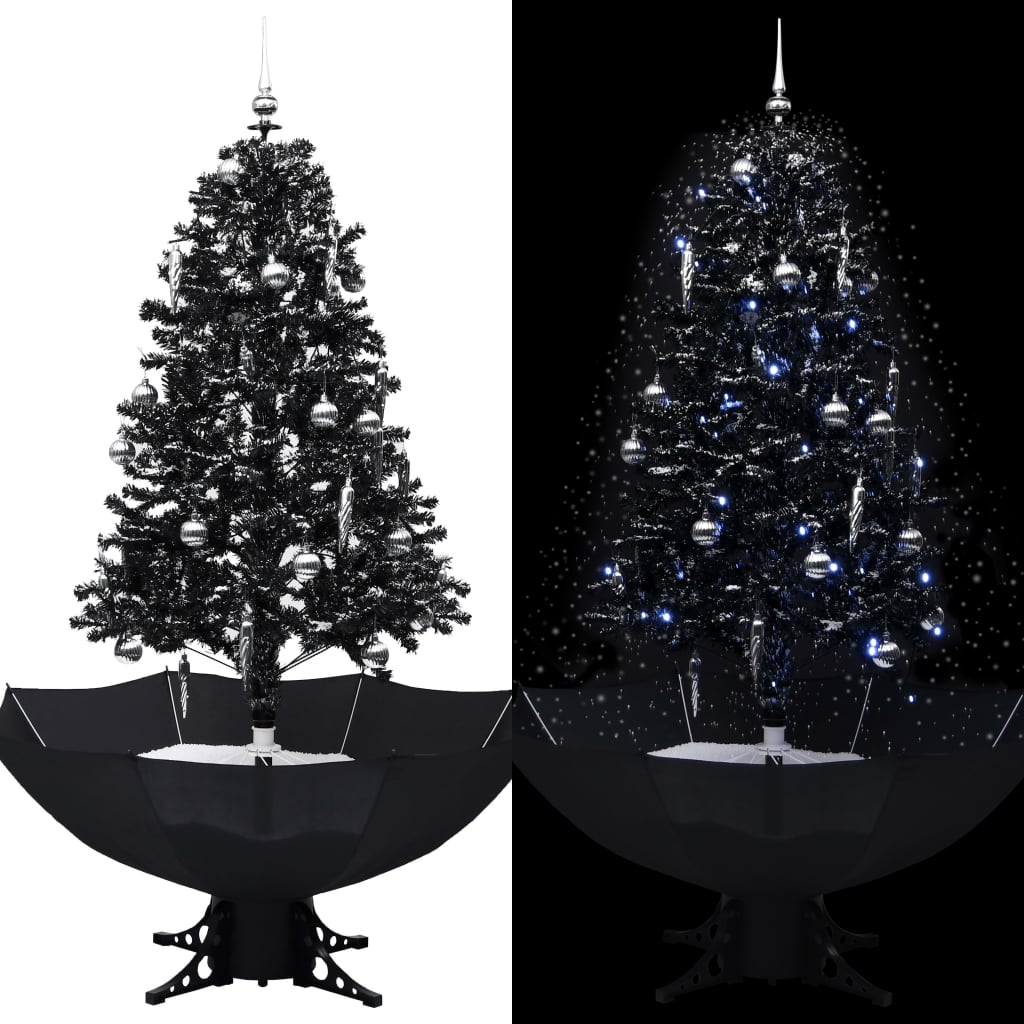 vidaXL Árbol de Navidad con nieve y base de paraguas PVC negro 170 cm