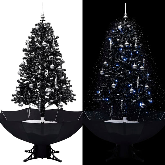 vidaXL Árbol de Navidad con nieve y base de paraguas PVC negro 170 cm