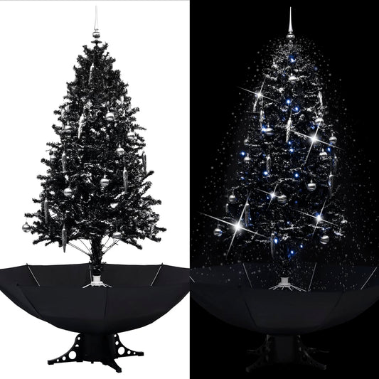 vidaXL Árbol de Navidad con nieve y base de paraguas PVC negro 190 cm