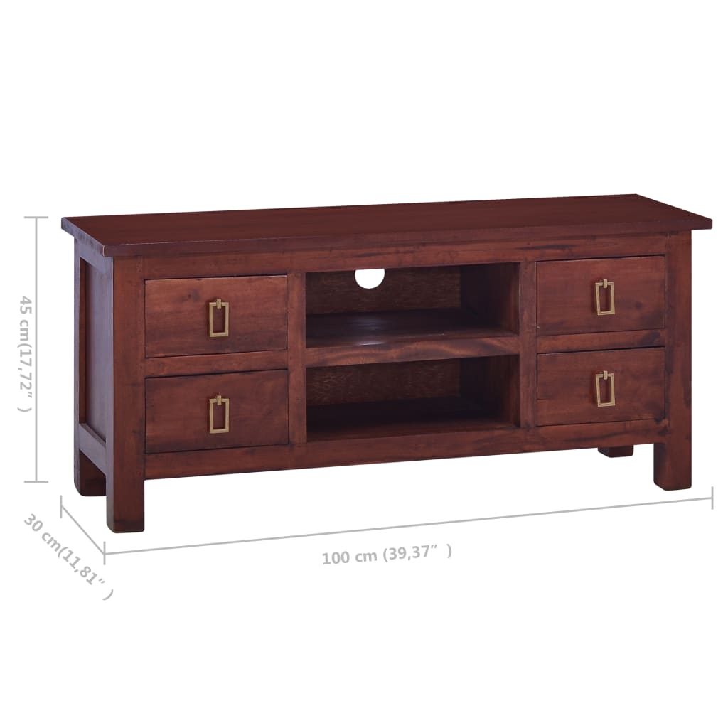 vidaXL Mueble de TV madera maciza de caoba marrón clásico 100x30x45 cm