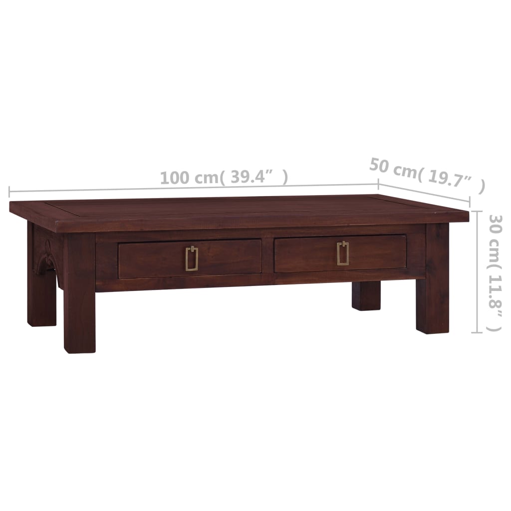 vidaXL Mesa de centro clásica madera maciza caoba marrón 100x50x30 cm