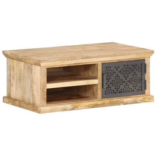 vidaXL Mesa de centro con puerta madera maciza de mango 90x50x35 cm