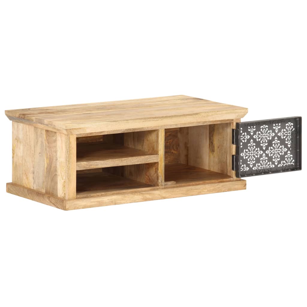 vidaXL Mesa de centro con puerta madera maciza de mango 90x50x35 cm