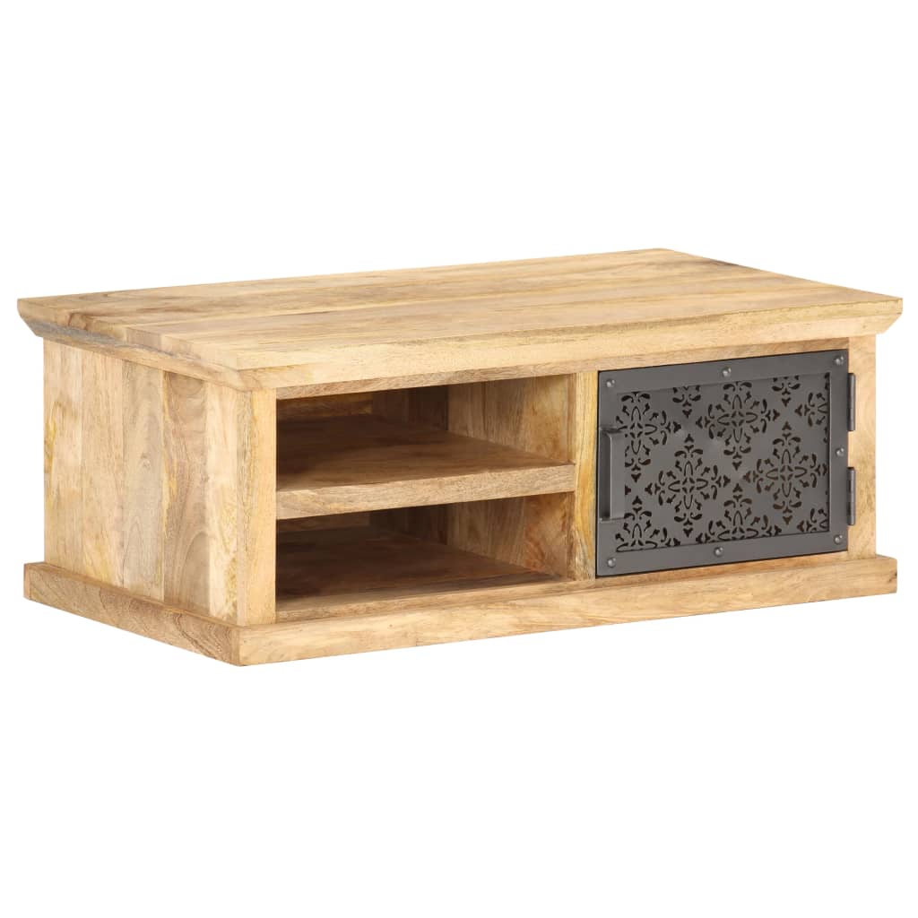 vidaXL Mesa de centro con puerta madera maciza de mango 90x50x35 cm